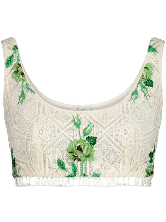 Pensées Sauvages Floral-Embroidered Crop Top