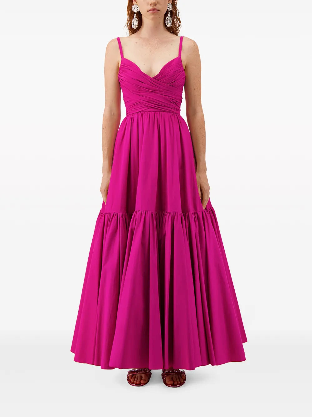 Gathered-Detail Flared Maxi Dress