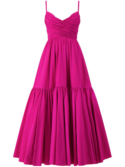 Gathered-Detail Flared Maxi Dress