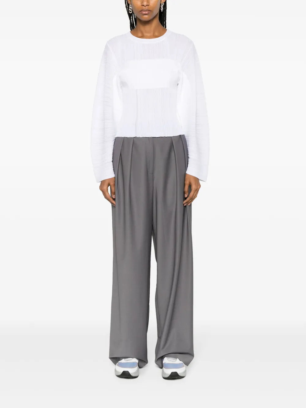 Fine-Knit Plissé-Effect Top