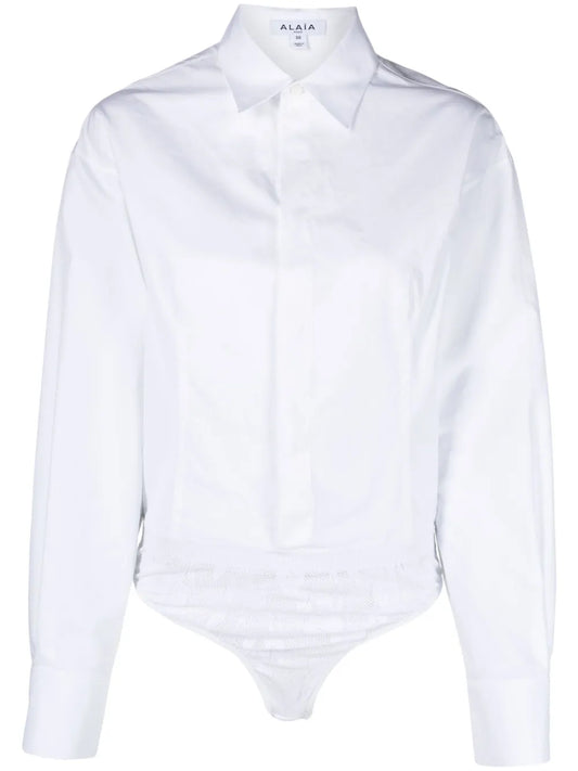 Pointed-Collar Poplin Bodysuit
