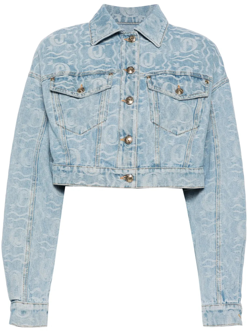 Logo-Jacquard Cropped Denim Jacket