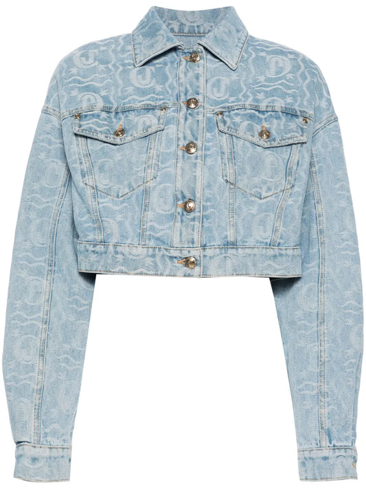 Logo-Jacquard Cropped Denim Jacket
