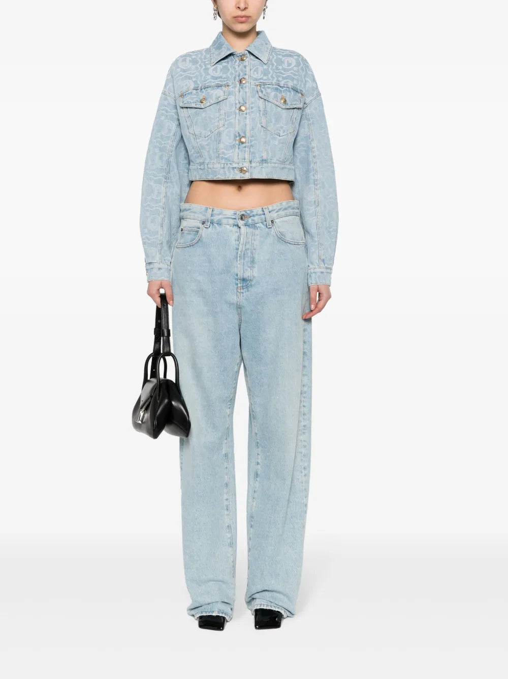 Logo-Jacquard Cropped Denim Jacket
