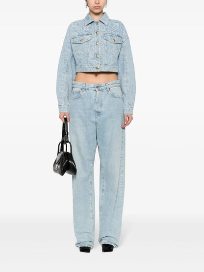 Logo-Jacquard Cropped Denim Jacket