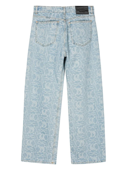 Jacquard-Pattern Straight-Leg Jeans