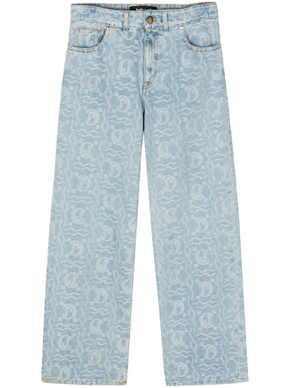 Jacquard-Pattern Straight-Leg Jeans