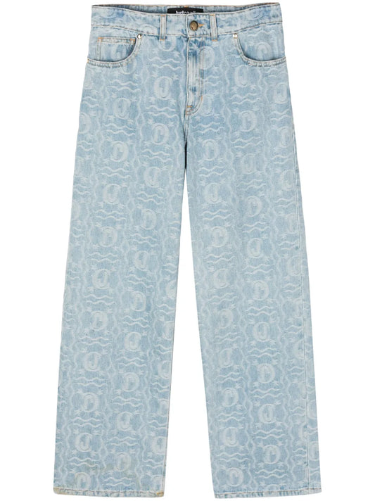 Jacquard-Pattern Straight-Leg Jeans