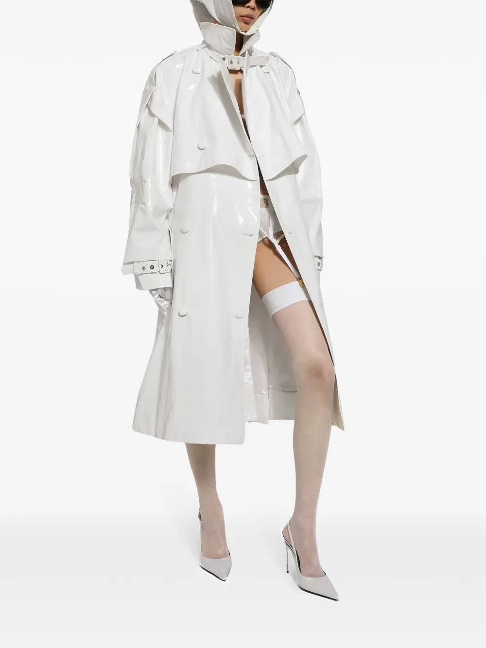 Belted Patent-Finish Trench Coat