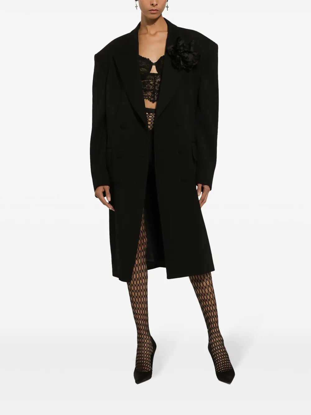 Floral-Appliqué Virgin Wool Coat