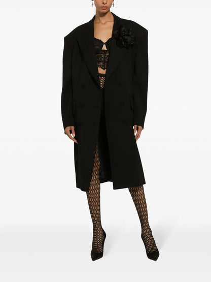 Floral-Appliqué Virgin Wool Coat