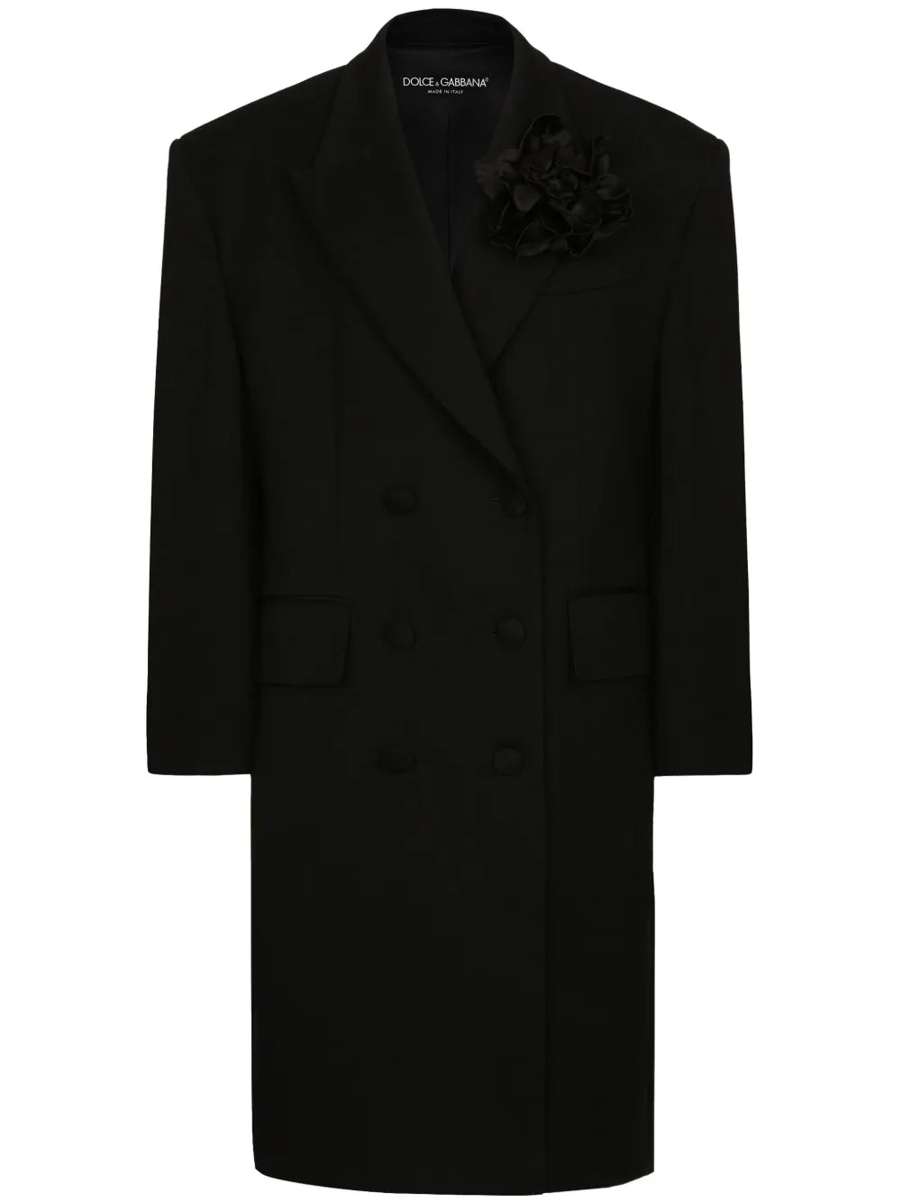 Floral-Appliqué Virgin Wool Coat