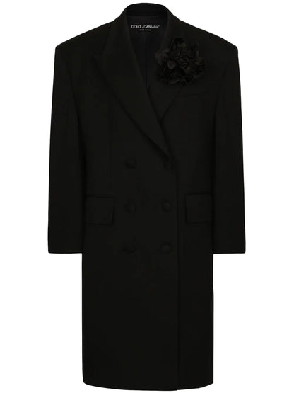 Floral-Appliqué Virgin Wool Coat