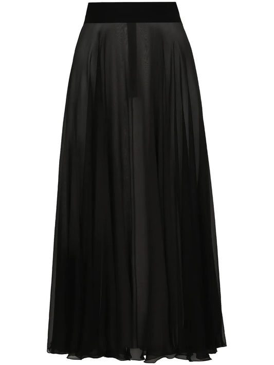 Silk Chiffon Pleated Midi Skirt