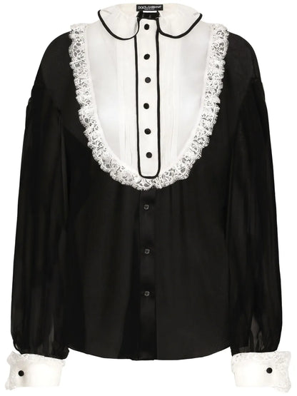 Bib-Collar Silk-Blend Shirt