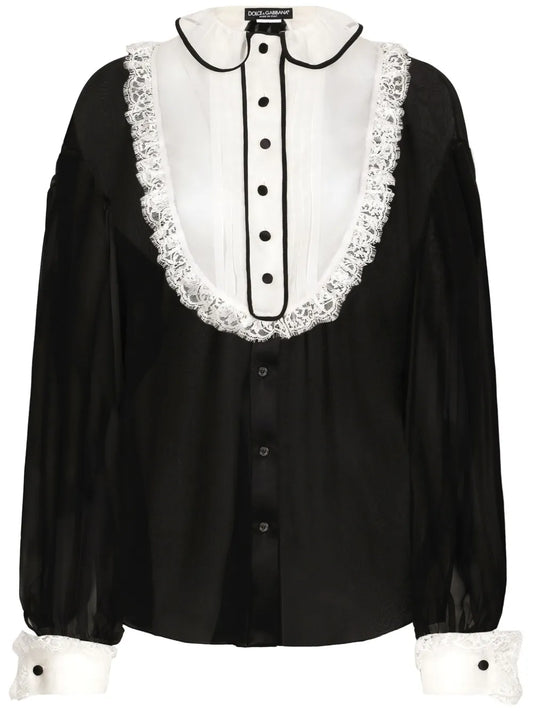 Bib-Collar Silk-Blend Shirt