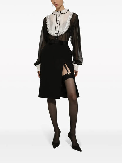 Bib-Collar Silk-Blend Shirt