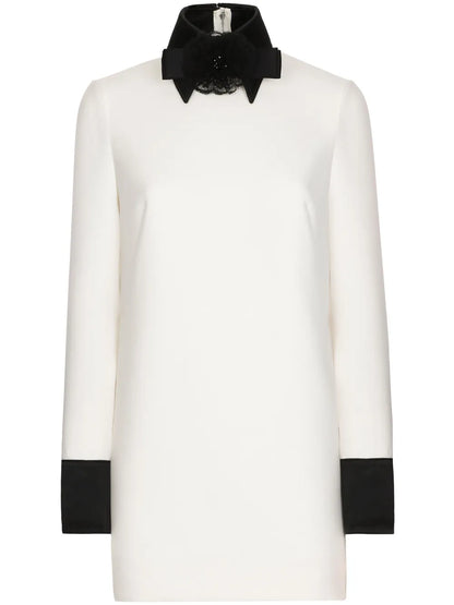Bow-Applique Virgin Wool-Blend Minidress