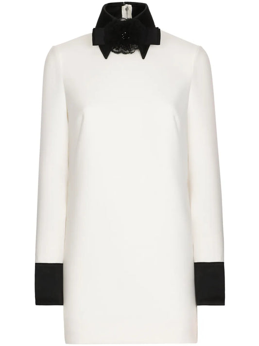 Bow-Applique Virgin Wool-Blend Minidress