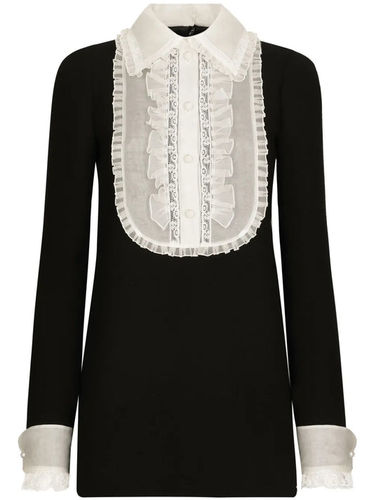 Bib-Collar Virgin Wool-Blend Minidress