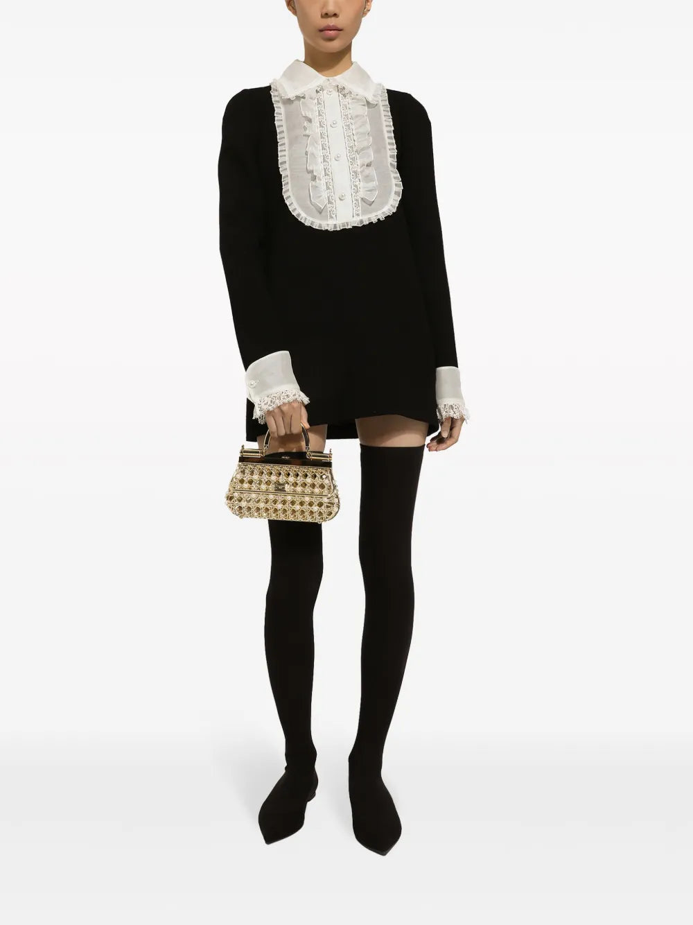 Bib-Collar Virgin Wool-Blend Minidress