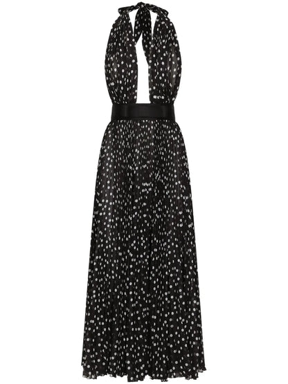 Polka Dot-Print Halterneck Dress