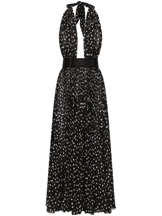 Polka Dot-Print Halterneck Dress