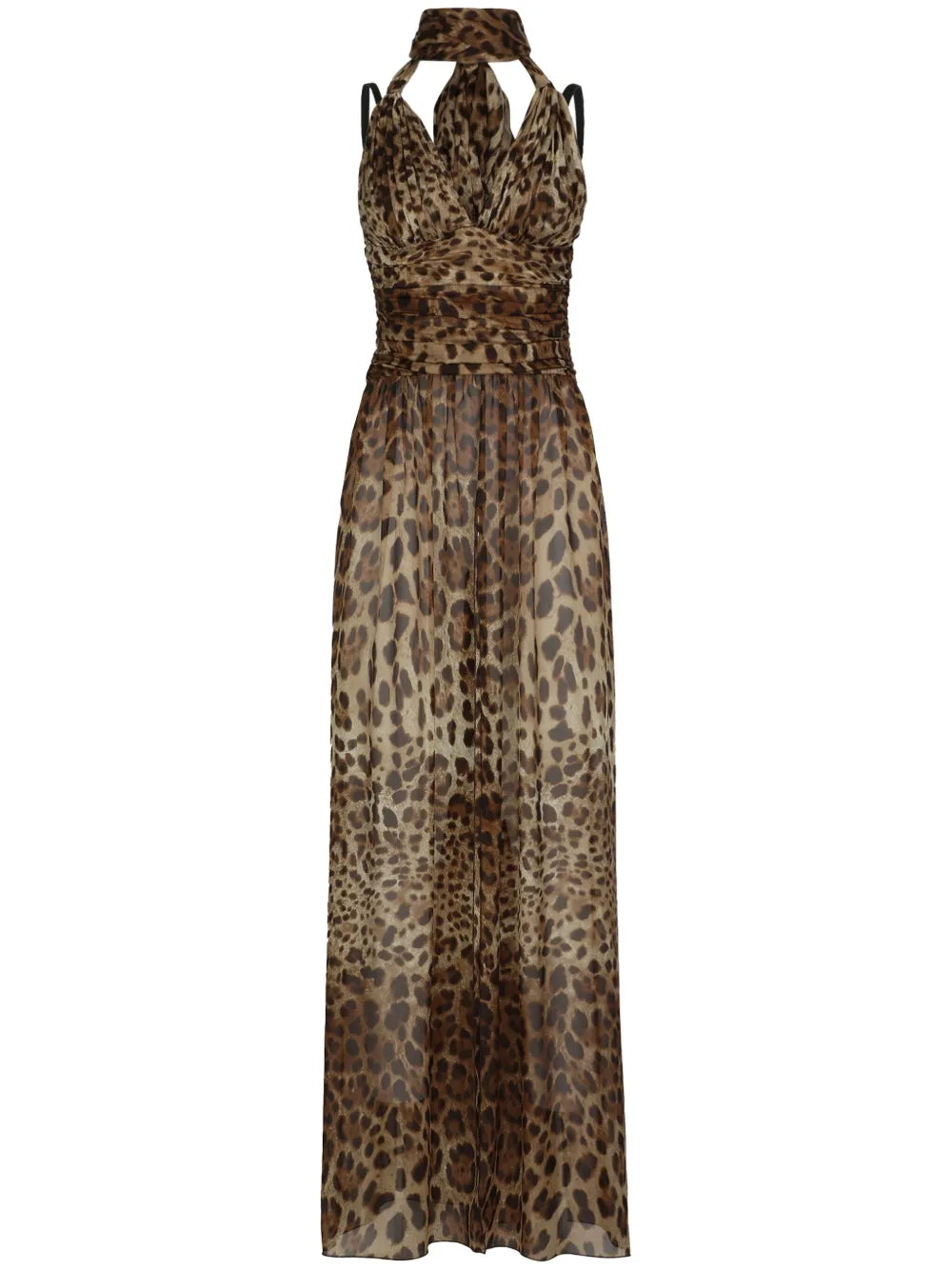 Leopard-Print Halterneck Silk Gown