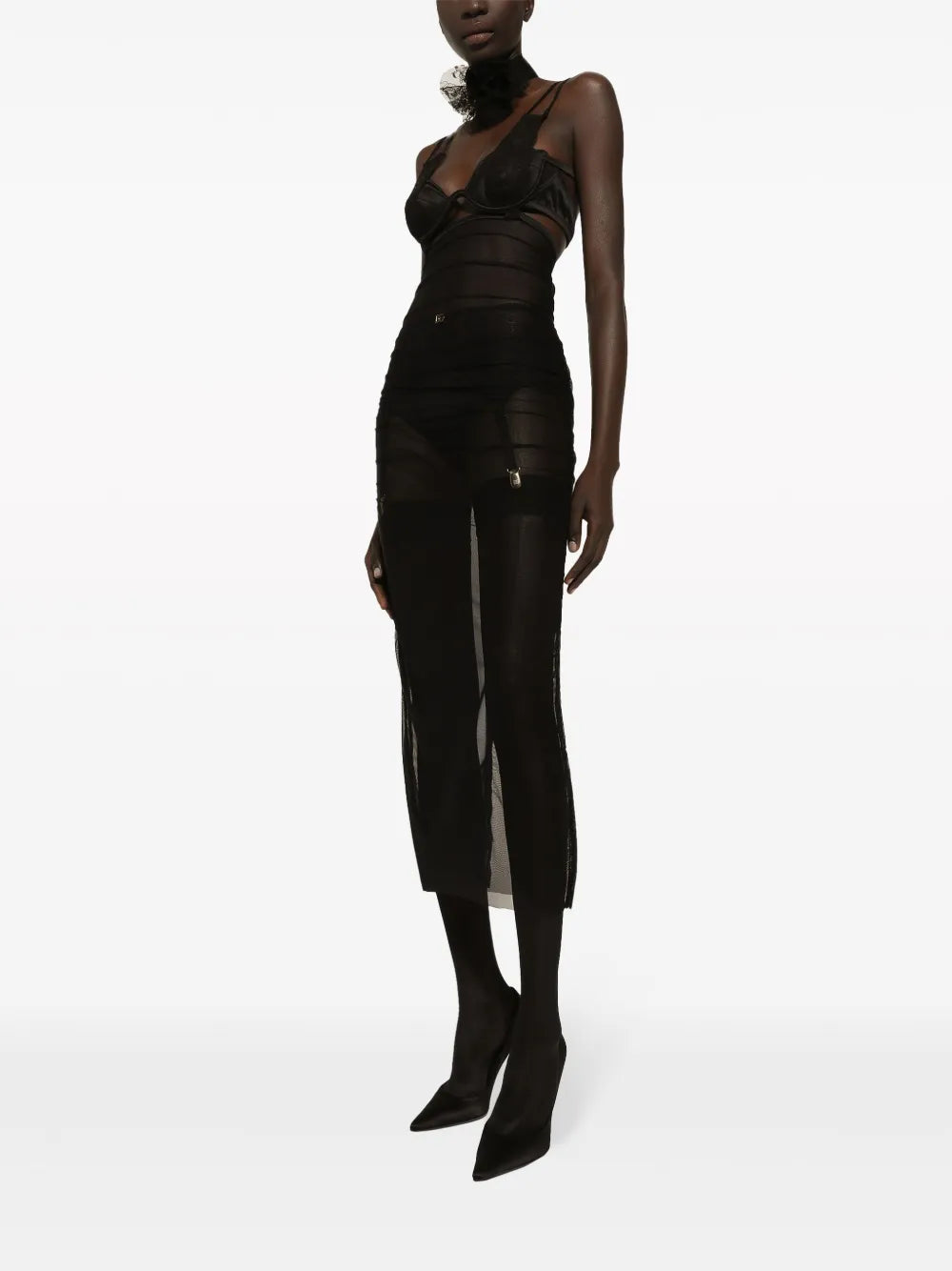Bustier-Style Sheer Midi Dress