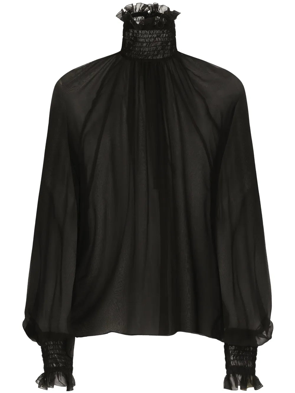 High-Neck Sheer Silk Blouse