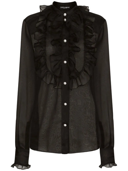 Frilled-Detail Silk Blouse