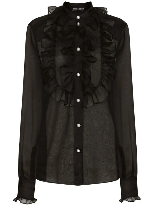Frilled-Detail Silk Blouse