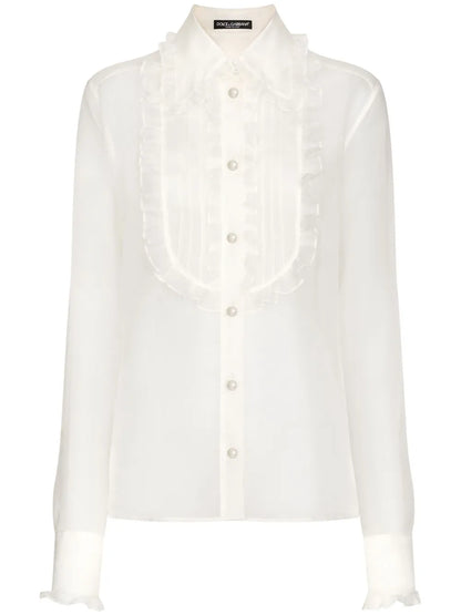 Ruffled Sheer Cotton Blouse
