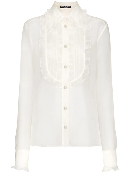 Ruffled Sheer Cotton Blouse