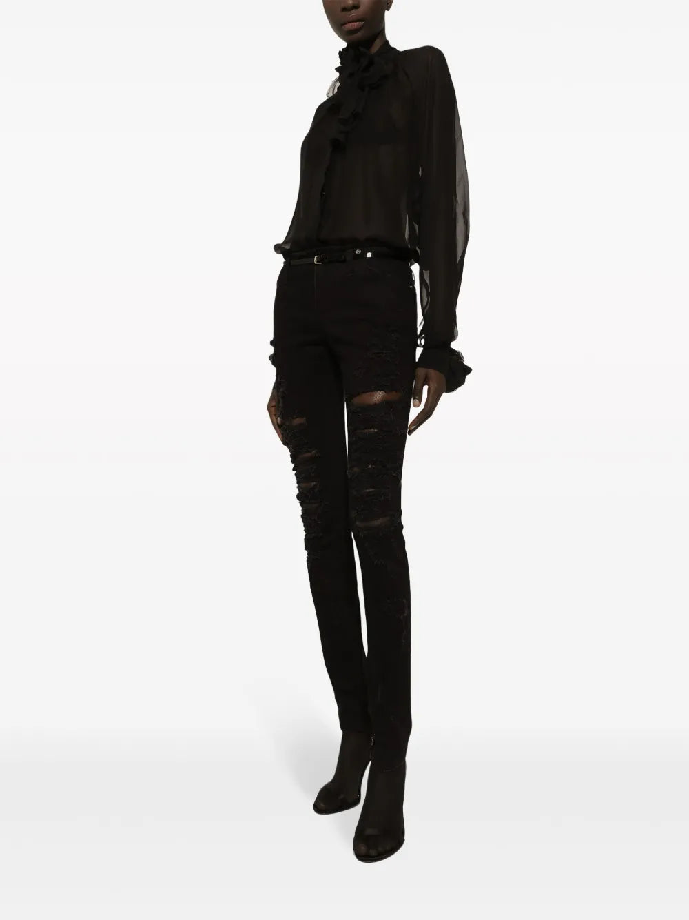 Floral-Appliqué Cotton Blouse