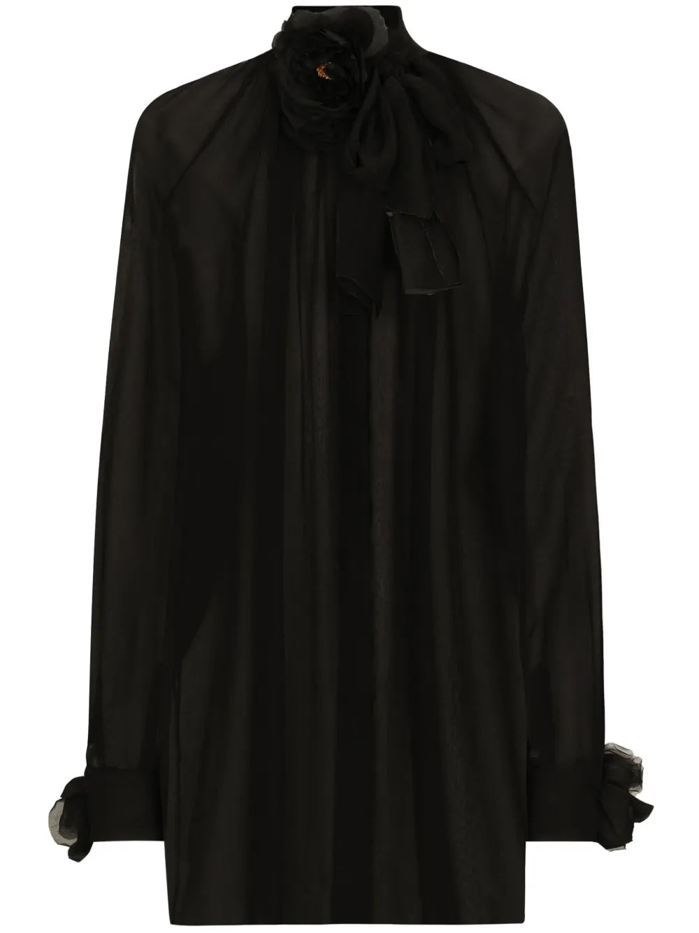 Floral-Appliqué Cotton Blouse