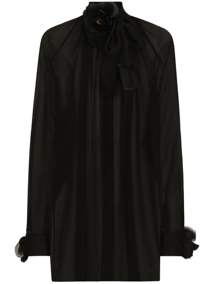 Floral-Appliqué Cotton Blouse