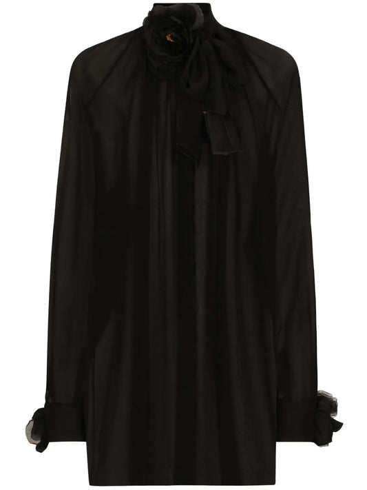 Floral-Appliqué Cotton Blouse