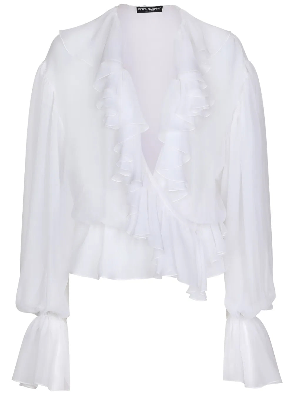 Ruffled-Trim Silk Cropped Blouse