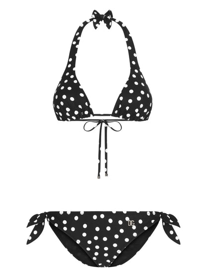 Polka Dot-Print Triangle Bikini Set
