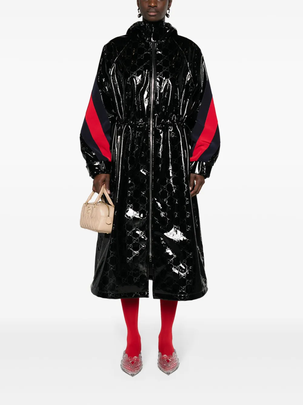 Double G-Motif Lacquered Long Coat