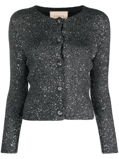 Sequin Round-Neck Cardigan