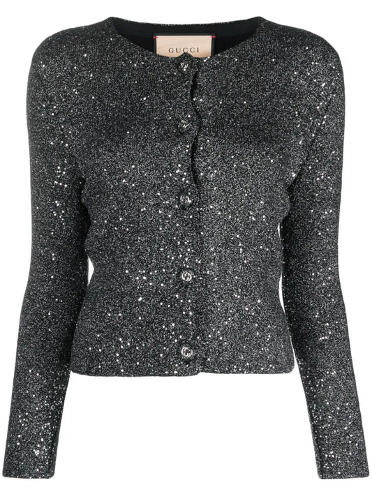 Sequin Round-Neck Cardigan