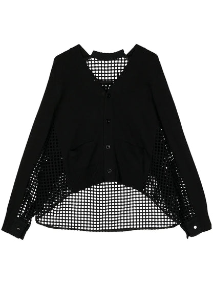 V-Neck Open-Knit Cardigan