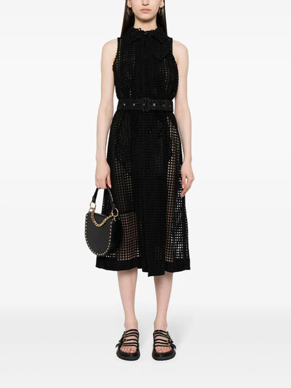 Belted Cotton-Mesh Midi Shirt Dress