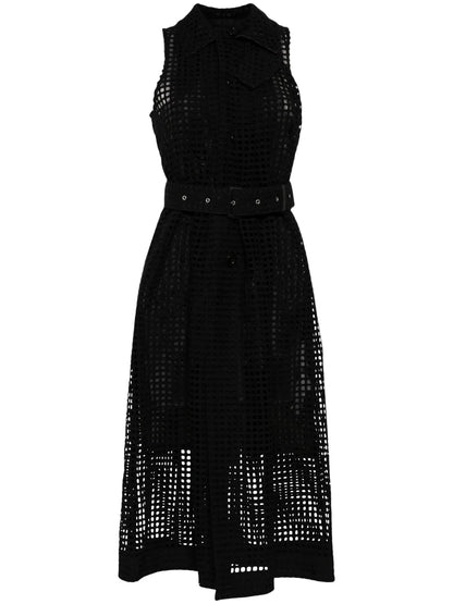 Belted Cotton-Mesh Midi Shirt Dress