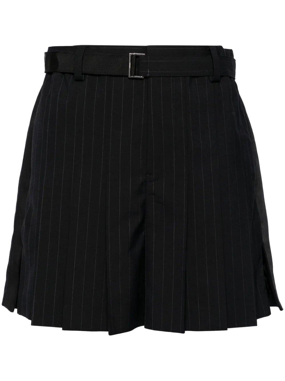 Belted-Waist Pleated Pinstripe Shorts