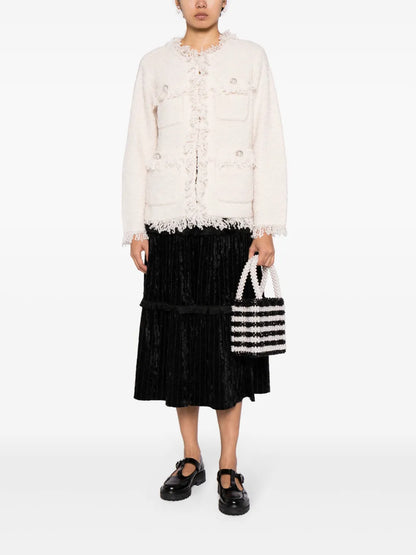 Frayed-Trim Tweed Cardigan