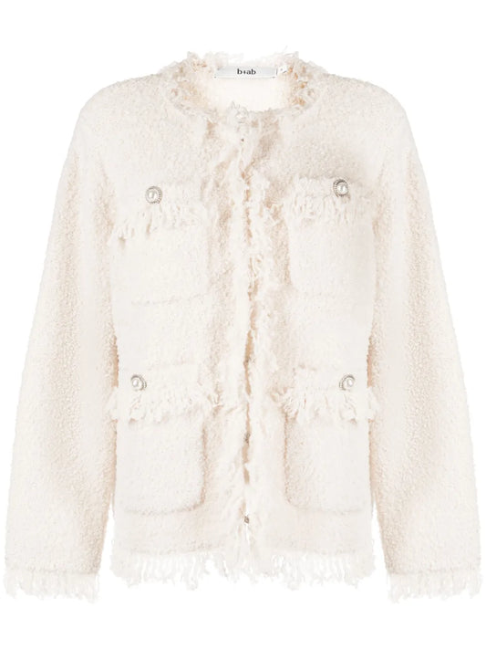Frayed-Trim Tweed Cardigan