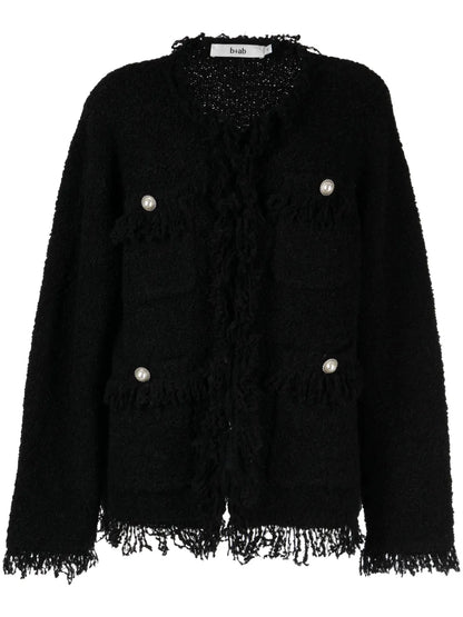 Frayed-Trim Tweed Cardigan